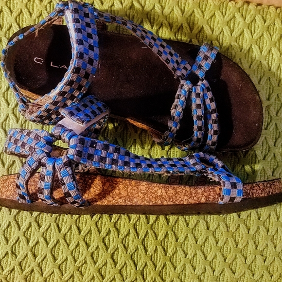 C Label Iria-3 Checker Velcro Footbed Sandals 10 Bright Blue Gray - Picture 4 of 12